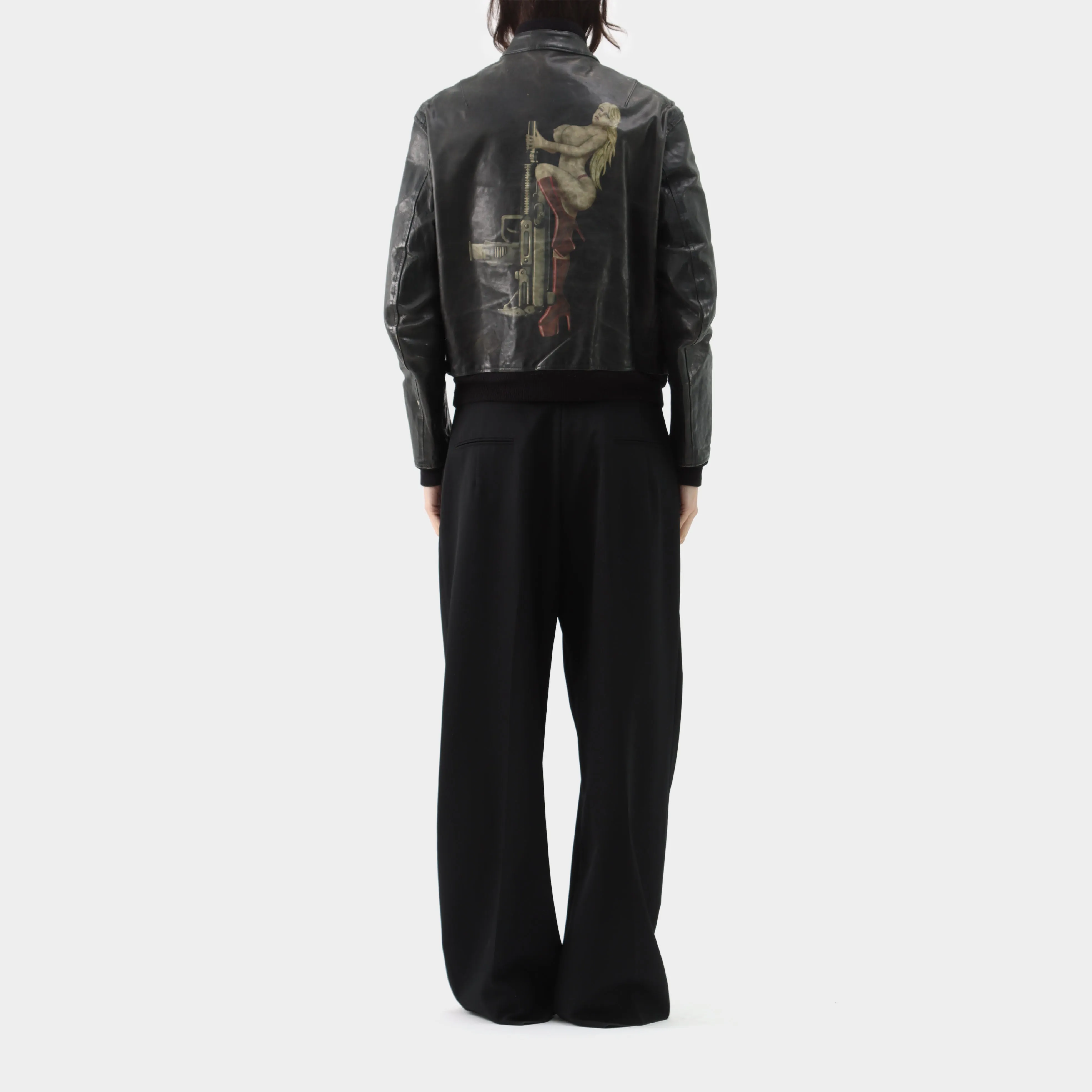 Y's Yohji Yamamoto Painted Pin-up Leather Bomber Jacket