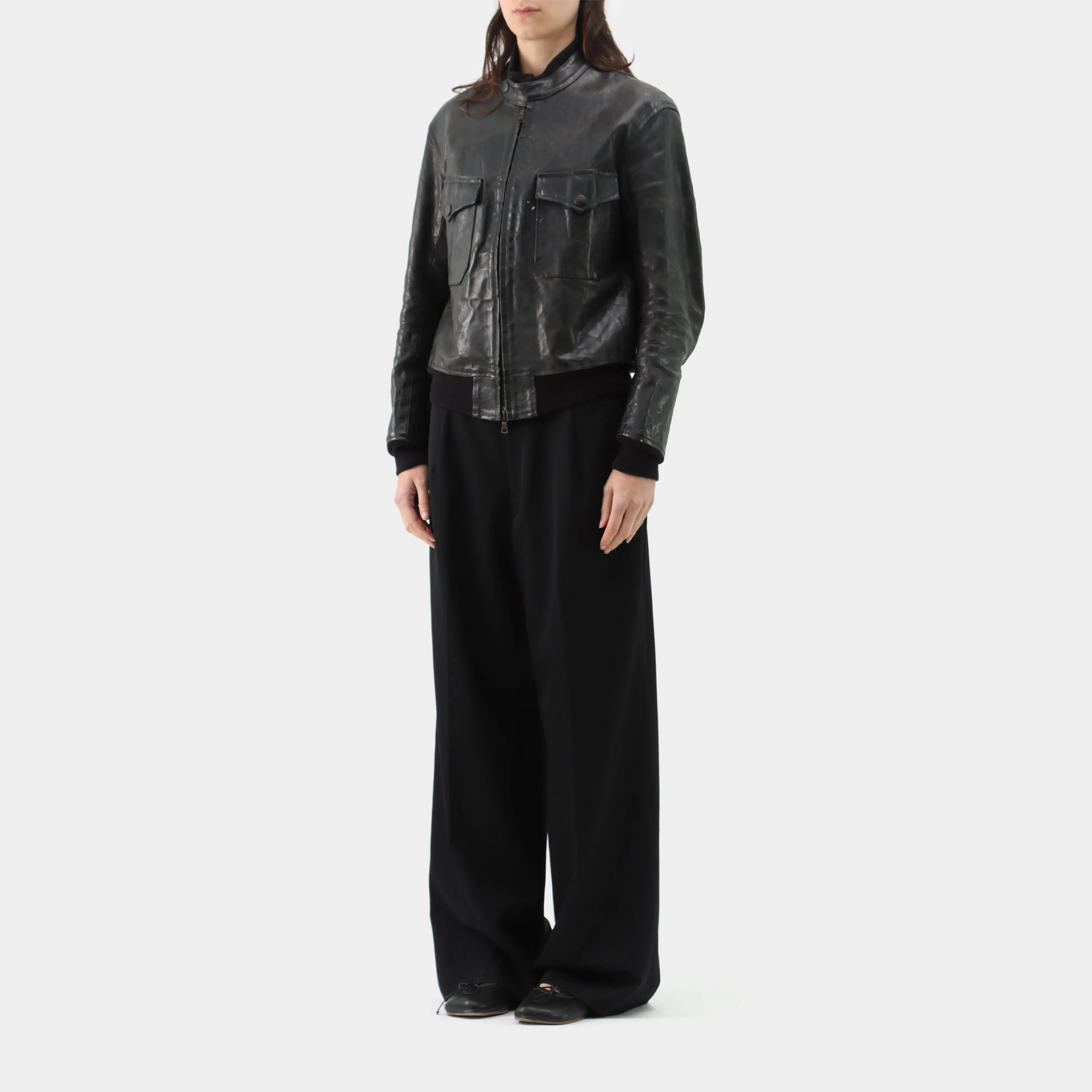Y's Yohji Yamamoto Painted Pin-up Leather Bomber Jacket