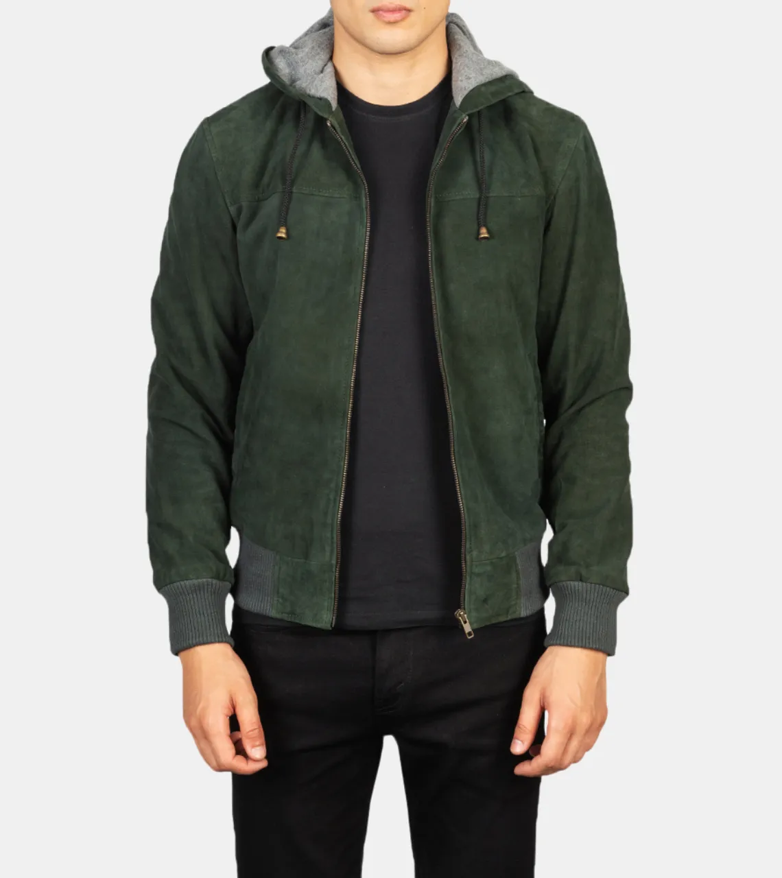 Zefiro Men's Hooded Green Suede Leather Jacket