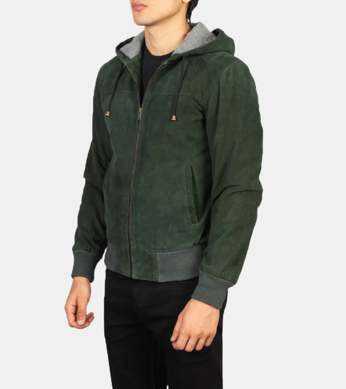 Zefiro Men's Hooded Green Suede Leather Jacket