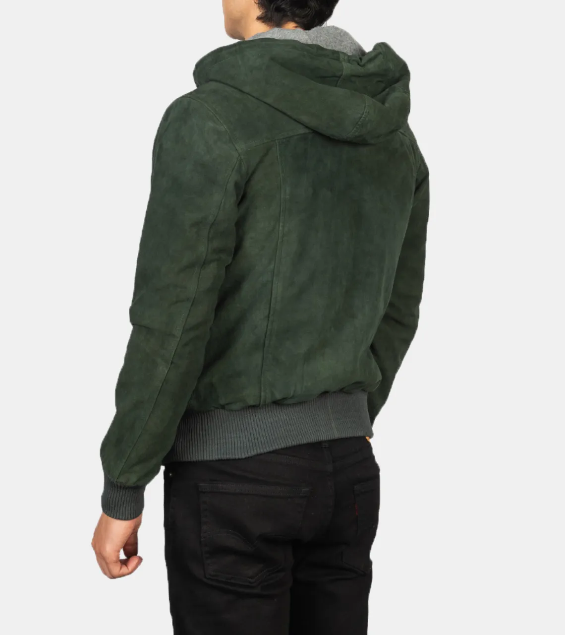 Zefiro Men's Hooded Green Suede Leather Jacket