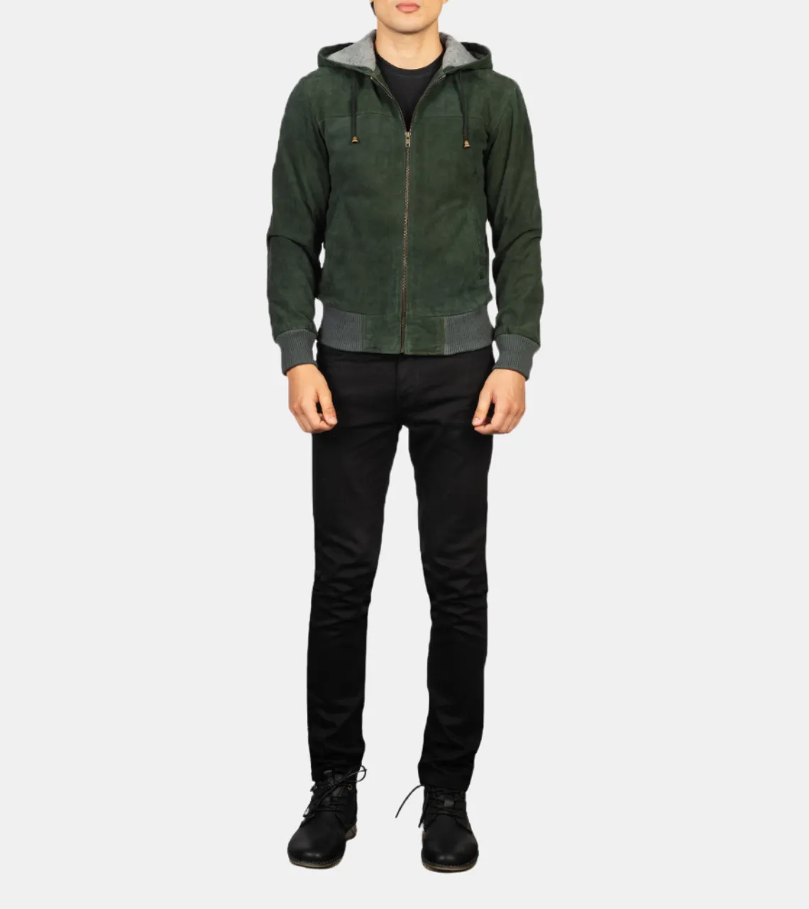 Zefiro Men's Hooded Green Suede Leather Jacket